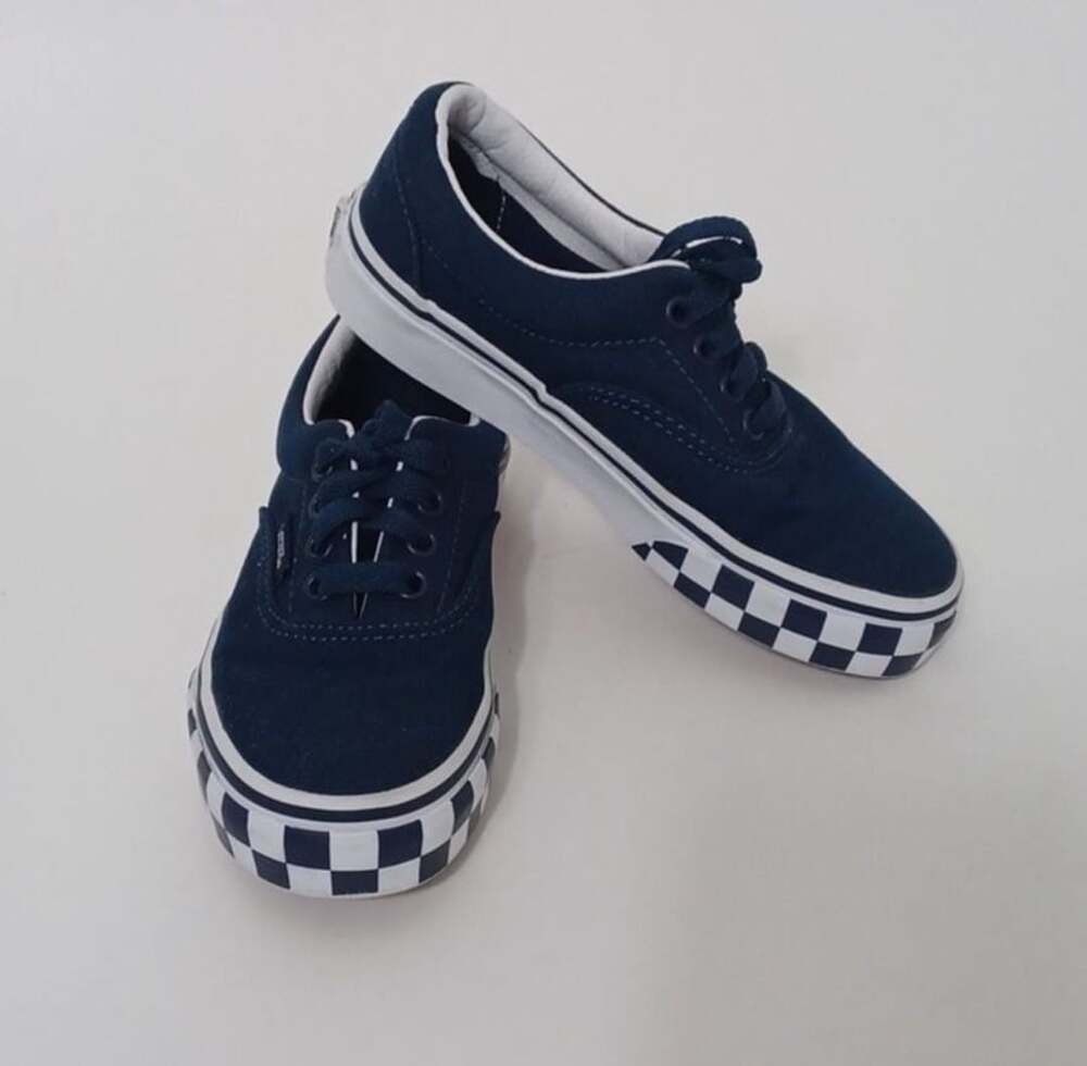 Vans Era Kids Check Bumper Navy Blue Canvas Skate Shoes Size 4.5